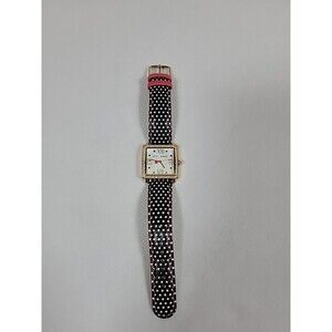 BETSEY JOHNSON GOLD TONE POKA DOT LEATHER BAND STAINLESS WATCH Black bj00041-05